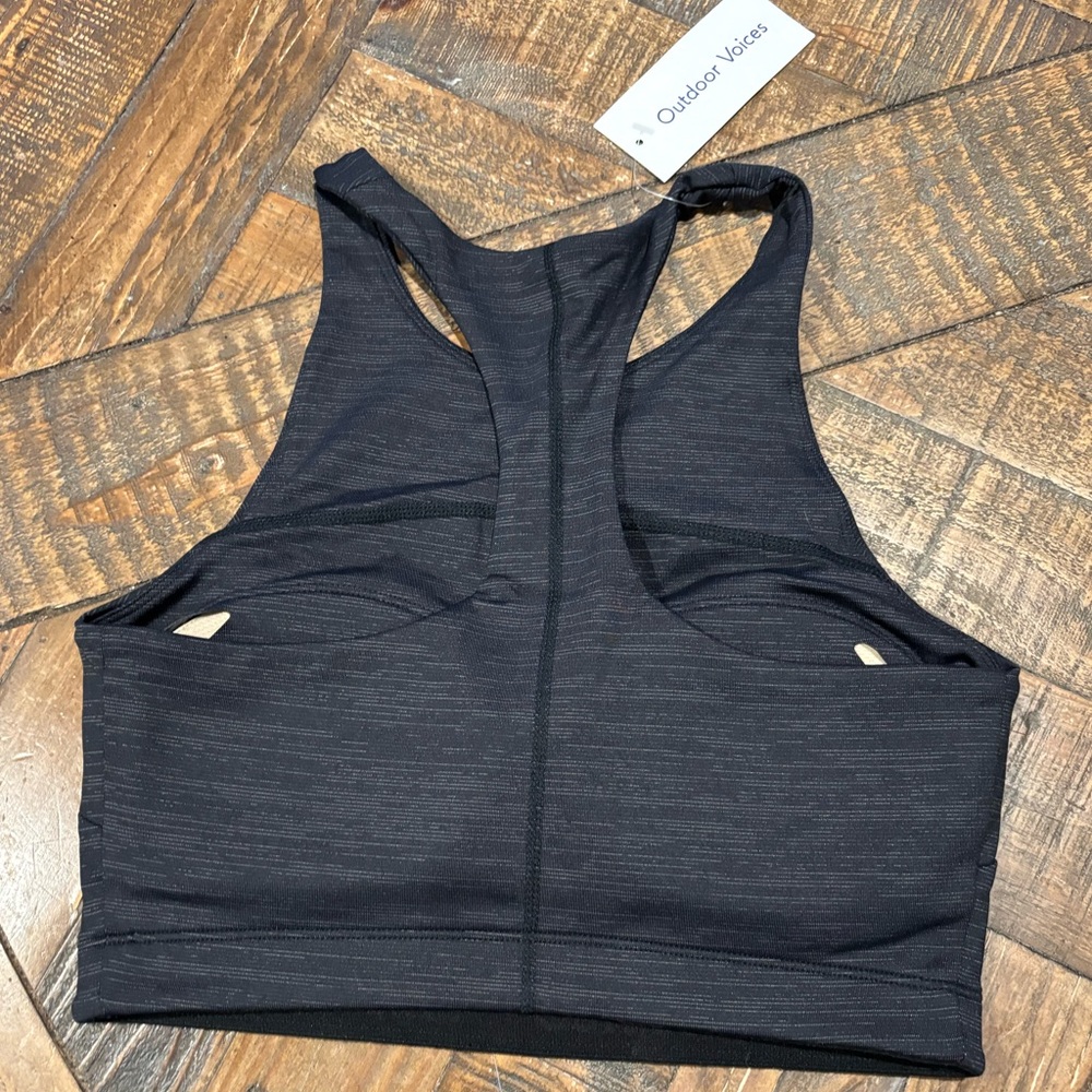 Outdoor Voices NWT Black Tech Sweat Crop High-Neck Seamless Sports Bra size XS - Picture 2 of 10